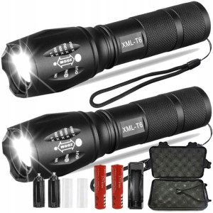 2x LATARKA Taktyczna LED CREE XM-L T6 ZOOM ZESTAW