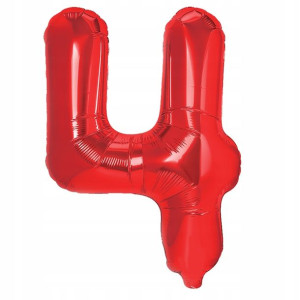 Balon Foliowy Cyfra Cztery 4 Czerwony 40 cm