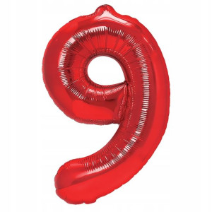 Balon Foliowy Cyfra Dziewięć 9 Czerwony 40 cm