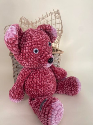 Pluszowa ręcznie robiona maskotka dla dzieci, różowy misiek  , 39 cm