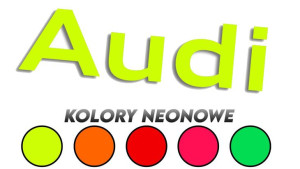 Wycinana naklejka Audi napis kolory neonowe