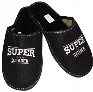 Kapcie ocieplane filcowe SUPER DZIADEK czarne 45