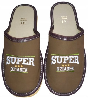 Kapcie SUPER DZIADEK pantofle brązowe lekkie 44