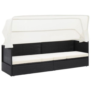 Sofa ogrodowa z zadaszeniem, czarna, polirattanowa