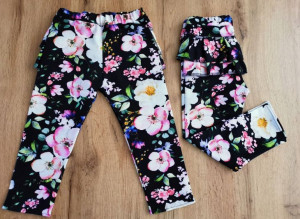 Czarne legginsy getry z falbanką kwiaty 92 premium