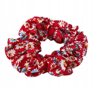 Gumka Do Włosów Scrunchies Frotka Kwiaty Czerwona