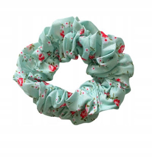 Gumka Scrunchies Miętowa Małe Kwiaty Czerwone