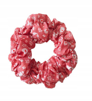 Gumka Frotka Scrunchies Małe Białe Kwiaty Różowy