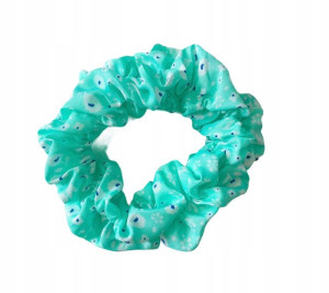 Gumka Frotka Scrunchies Małe Białe Kwiaty Miętowy