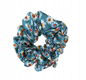 Gumka Do Włosów Scrunchies Frotka Kwiaty Zielona