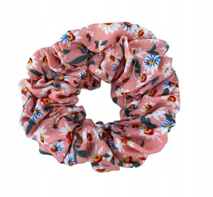 Gumka Do Włosów Scrunchies Frotka W Kwiaty Różowa