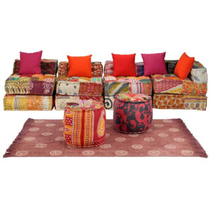 Sofa modułowa z akcesoriami, 16 elementów, patchwork z tkanin