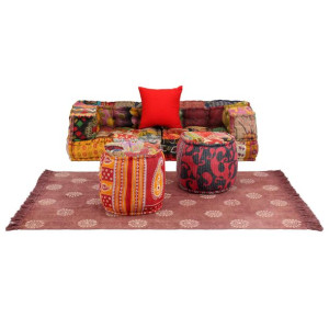 Sofa modułowa z akcesoriami, 6 elementów, patchwork z tkanin