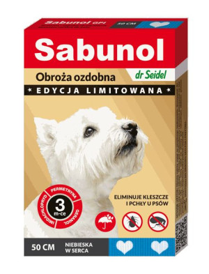 SABUNOL GPI obroża ozdobna niebieska w serca przeciw kleszczom i pchłom dla