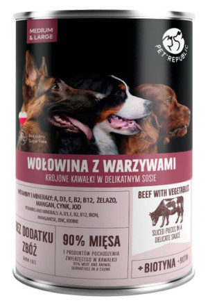 PETREPUBLIC Kawałki z wołowiną i warzywami w sosie puszka dla psów 1250g