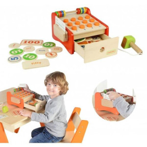 Drewniana Kasa Sklepowa Dla Dzieci + Pieniądze i Karta Kredytowa Masterkidz
