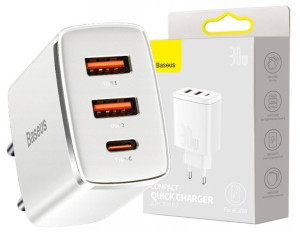 Ładowarka Baseus Compact QC3 2xUSB USB-C PD 3A 30W