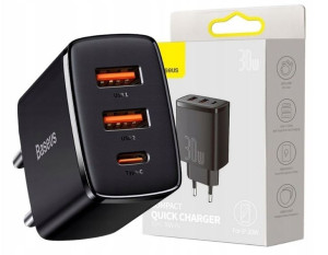 Ładowarka Baseus Compact QC3 2xUSB USB-C PD 3A 30W