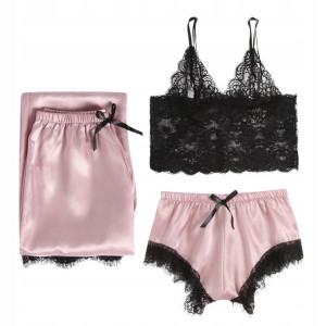Bielizna nocna satynowa ZESTAW L/XL SEXY KORONKA