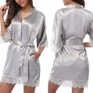 Szlafrok satynowy z KORONKĄ L/XL podomka SEXY