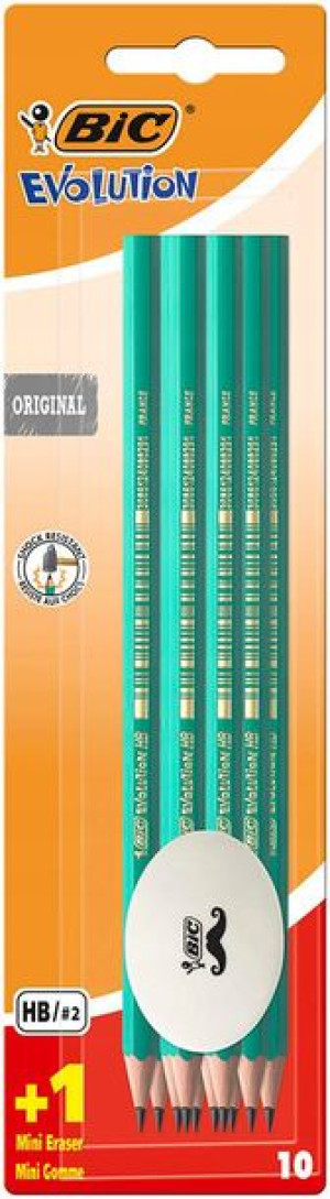 BIC Evolution 10x Ołówek HB2 + 1x Mini Gumka