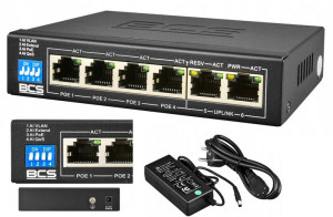 Switch POE BCS 4x POE do kamer IP 10/100MB LAN