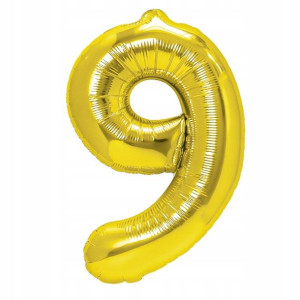 Balon Foliowy Cyfra Dziewięć 9 Złoty 70 cm