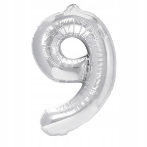 Balon Foliowy Cyfra Dziewięć 9 Srebrny 70 cm