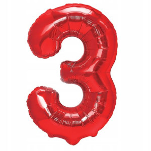 Balon Foliowy Cyfra Trzy 3 Czerwony 40 cm