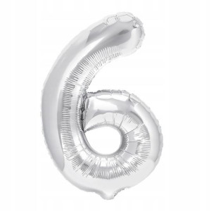 Balon Foliowy Cyfra Sześć 6 Srebrny 40 cm