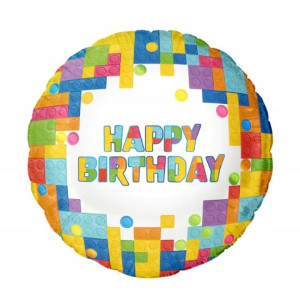 Balon foliowy Happy Birthday Klocki 45cm