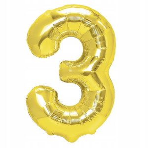 Balon Foliowy Cyfra Trzy 3 Złoty 40 cm