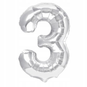 Balon Foliowy Cyfra Trzy 3 Srebrny 70 cm