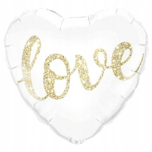 Balon foliowy Serce białe z nadrukiem Love 45 cm