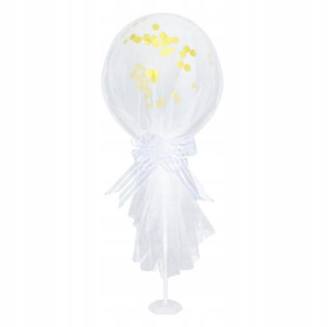 Balon konfetti w tiulu 12cali biały 1 szt.