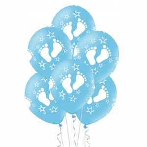 Balony baby shower niebieskie z stópkami 5 szt. 30 cm