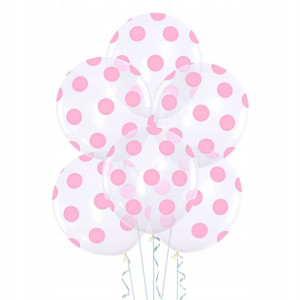 Balony bezbarwne w różowe kropki 10 szt. 12 cali
