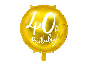 Balon Urodzinowy foliowy 40 Birthday Złoty 45 cm