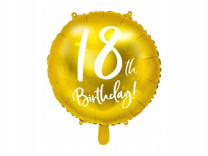 Balon Urodzinowy foliowy 18 Birthday Złoty 45 cm