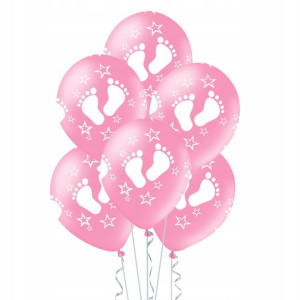 Balony baby shower różowe ze stópkami 5 szt. 30 cm