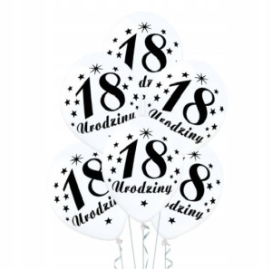 Balony białe 18 urodziny 10 szt. 30 cm