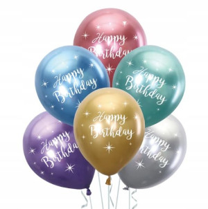 Balony Happy Birthday chrom 30 cm 6 szt. mix kolor