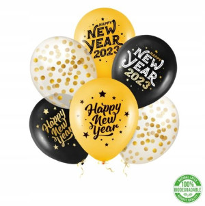 Balony Happy New Year 2023 zestaw 6 szt. 30 cm