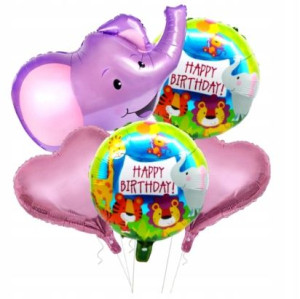 Balony foliowe Słonik Happy Birtday 5 szt. 35x55 cm
