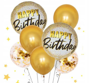 Balony Happy Birthday zestaw Złoty urodziny 7 szt.