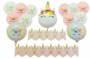 Balony Jednorożec baner HAPPY BIRTHDAY zestaw 14 elementów