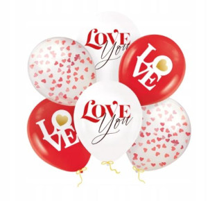 Balony Love zestaw 6szt konfetti 30 cm