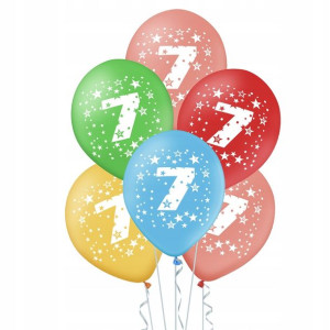 Balony kolorowe z cyfrą 7 urodzinowe mix kol 5 szt.