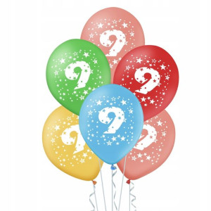 Balony kolorowe z cyfrą 9 urodzinowe mix kol 5 szt.