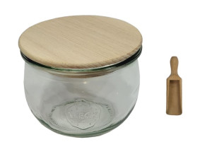 Zestaw Słoików 370 ml śr 80 mm 6 sztuk + Drewniane wieka, miarka